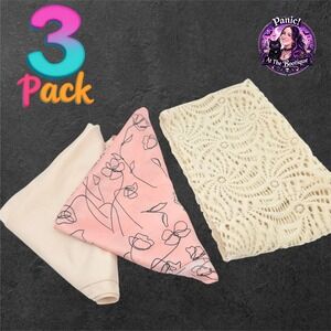 Lark & Ives‎ Bandana Set 3pk Pink Floral Cream Lace Hair Scarf Romantic Feminine